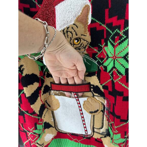 Celebrate Together Men's sz M Cat Ugly Tacky Christmas Sweater Holiday - Picture 4 of 10